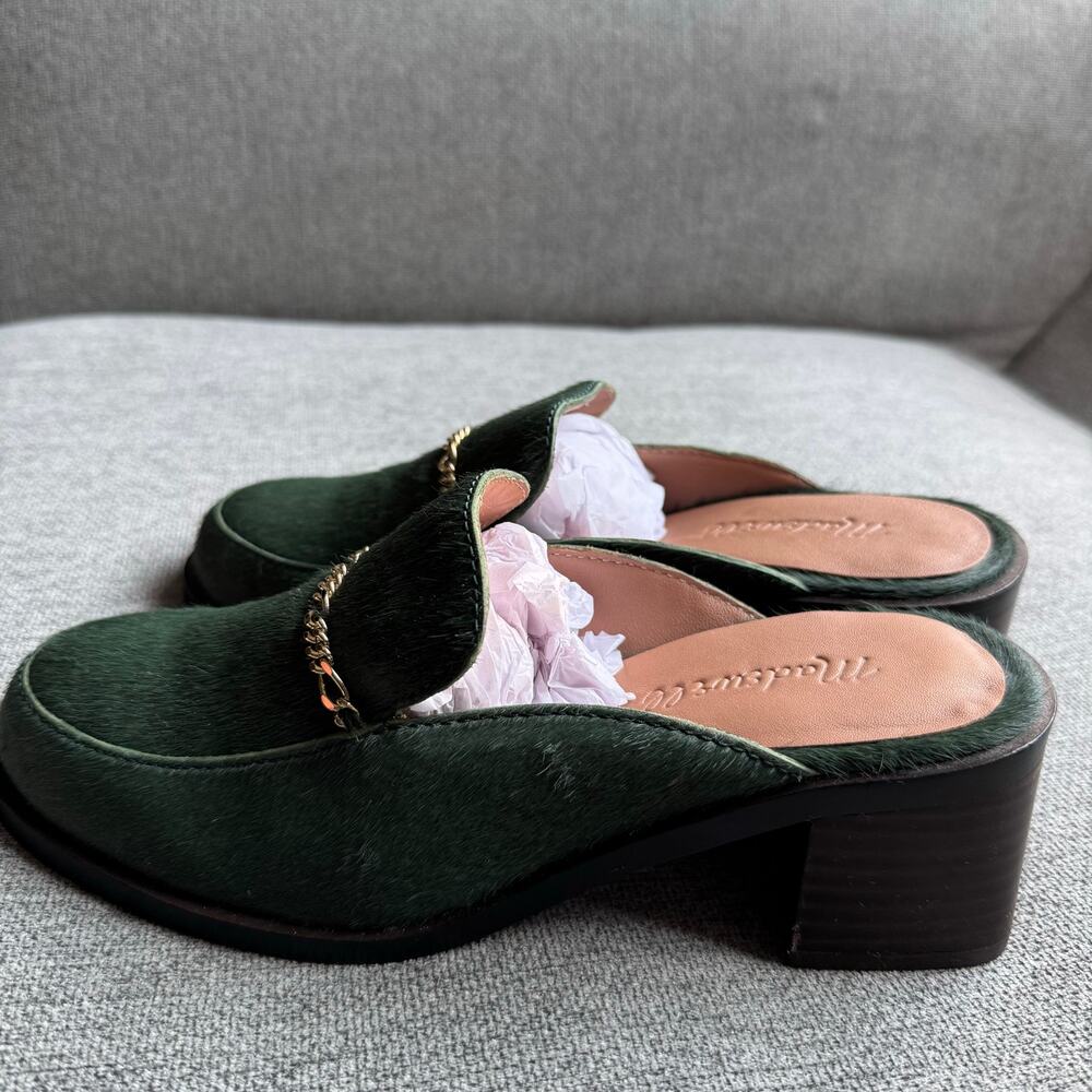 Madewell Farida Mules Calf Hair Chunky Heel Green Women's 7 - Picture 5 of 10